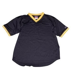 Champion Mesh Jersey Black Yellow Trim Kids Large Vintage 90s Athletic Tee